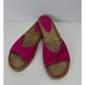 Ralph Lauren Pink Nubuck Open Toe Espadrille Slide Jute Flat Women’s Size 8